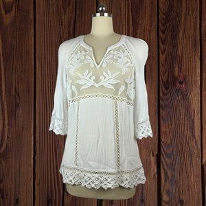 Daniel Rainn Off-White Stanbury Cotton/Lace Tunic